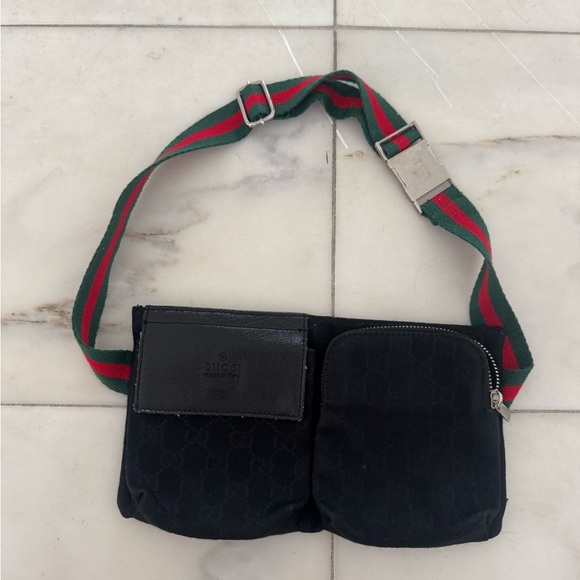 Gucci Black Belt Bag with Green and Red Strap - Picture 1 of 4